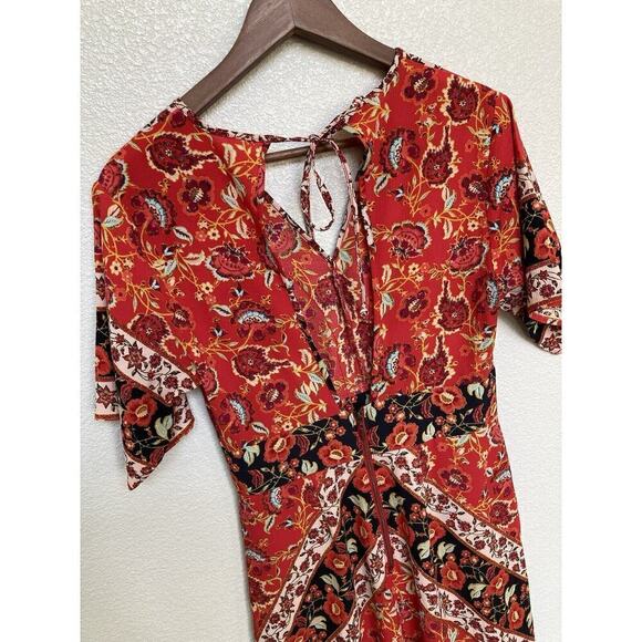 Xhilaration boho maxi dress kaftan red small long hippie beachy v-neck vacation - Picture 6 of 7